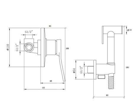 Гигиенический душ со смесителем Bronze de Luxe Element EL28CB, хром/черный, артикул EL28CB