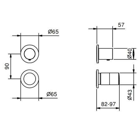Fantini Nice Встраиваемый смеситель для душа на 2 потока, цвет черный матовый (внешняя часть)