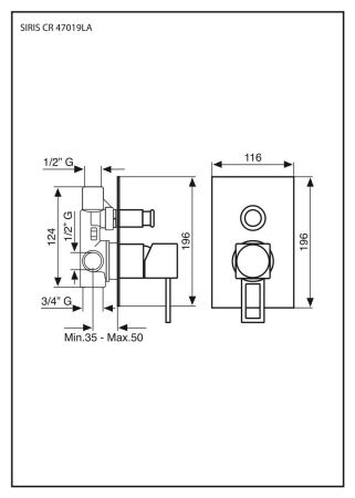 Внутристенный смеситель Siris на 2 выхода, цвет хром, артикул 47019LACR