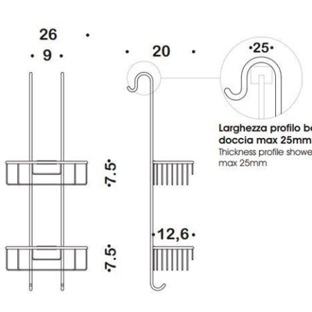 Colombo Complementi Полочка-решетка двойная для душа, цвет: хром, артикул B9635.CR