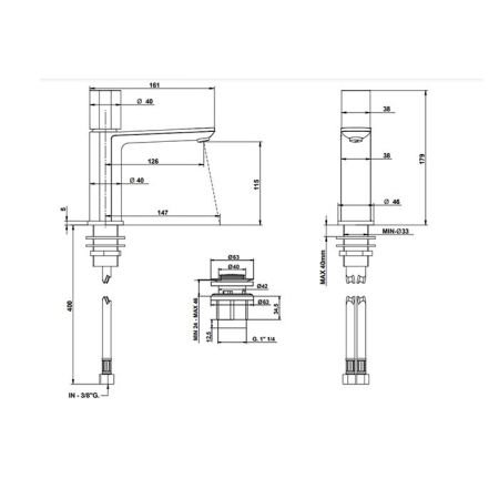 Bongio GIO3 Смеситель для раковины с донным клапаном, излив 126 мм  , цвет: хром, артикул 81521CRCRPR