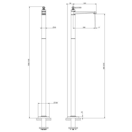 GESSI VENTI20 Смеситель напольный для раковины, излив 208 мм, внешняя часть, цвет хром, артикул 65095#031