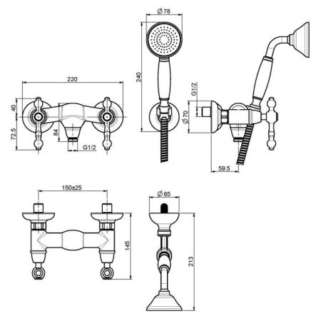 FIMA|Carlo Frattini Epoque Смеситель для душа внешнего монтажа, с душевым комплектом, цвет хром, артикул F5055CR