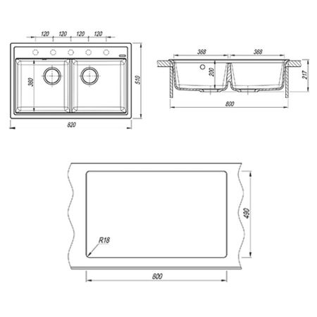 Кухонная мойка Florentina ЛИПСИ 20.370.E0820.307, серый шёлк, артикул 20.370.E0820.307