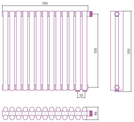 Отопительный радиатор ЭСТЕТ-11 н/ж EU50 500х585 / 13 сек (САТИН), артикул 071-0312-5013