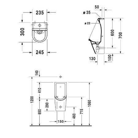 Duravit Starck 3 Писсуар с верхней  подачей воды, безободковый, с креплением, цвет белый