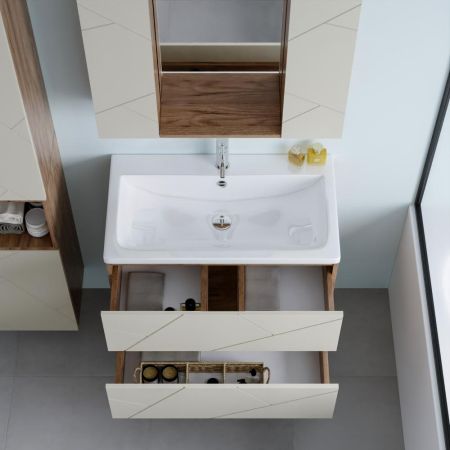 Комплект мебели для ванной Бриклаер КРИСТАЛЛ 80ZSSL, латте/дуб крафт табачный, артикул КРИСТАЛЛ 80ZSSL