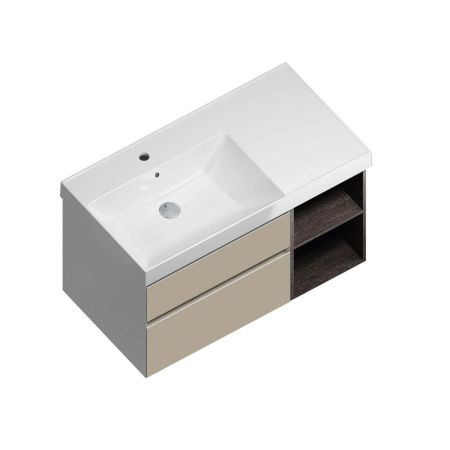 Тумба CUBO левая подвесная с ящиками 90, Лимо матовая-древесная