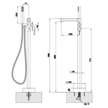 Смеситель для ванны напольный ESKO SC58, хром