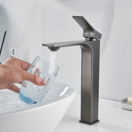 Смеситель для раковины высокий Shevanik S6111T, оружейная сталь