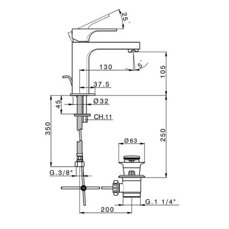CISAL Cherie Смеситель на раковину, однорычажный, с донным клапаном, цвет Nichel Spazzolato, артикул CU0004952F