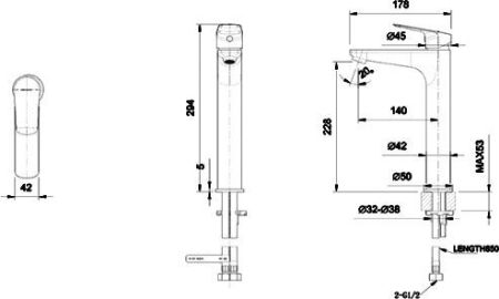 Смеситель для раковины Bravat Rhein F1429564BW-A-ENG Черный матовый, артикул F1429564BW-A-ENG