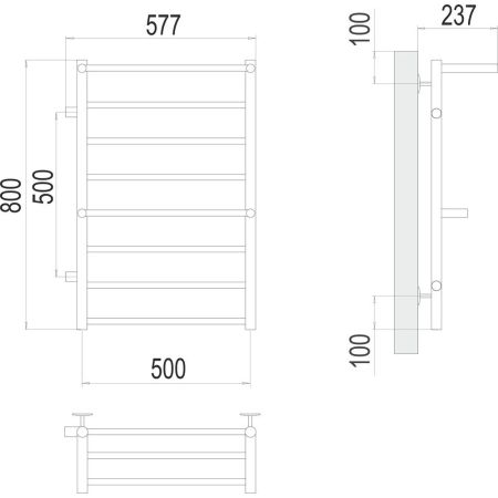 Полотенцесушитель водяной с полкой (левое подключение) Terminus Аврора П8 50х80, хром, артикул 4670078563286