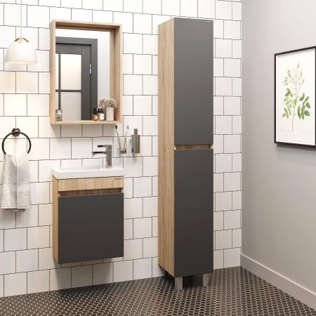 Тумба Onika Милтон 45 подвесная, серая/дуб сонома (ум.Фостер 45)