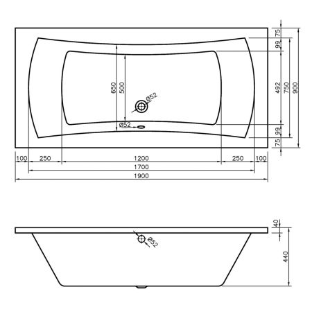 Акриловая ванна Lavinia Boho Evan 37110190, усиленный армированный корпус ванны, 190x90 см
