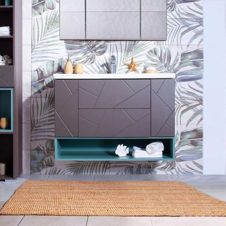 Тумба с раковиной и нишей Бриклаер КРИСТАЛЛ 100, графит/муссон, артикул КРИСТАЛЛ 100