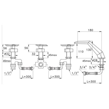 Stella Stella Смеситель на борт ванны на 4 отверстия 3256, цвет: хром, артикул ST 02300 CR00