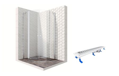 Душевой уголок Ambassador Nord 13011101-ST13, полукруглый, линейный трап, 90х90, артикул 13011101-ST13