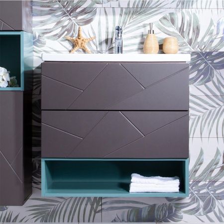 Тумба с раковиной и нишей Бриклаер КРИСТАЛЛ 70, графит/муссон, артикул КРИСТАЛЛ 70