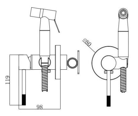Смеситель Vessel скрытого монтажа с гигиеническим душем, артикул: VSL01, VODA, артикул VSL01 VODA