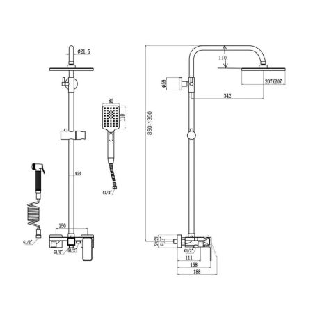 Душевая система с гигиеническим душем D-Lin D10A13, хром