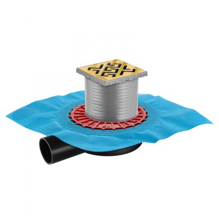 Трап BERGES водосток ZENTRUM Antik 100х100, бронза, выпуск D50 H65 боковой, артикул 094364