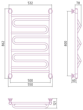 Полотенцесушитель водяной "ЭЛЕГИЯ+" 800х500 (Матовая Шампань)