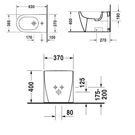 Duravit Биде напольное 630х370 мм, с 1 отв под смеситель, с креплением,цвет белый
