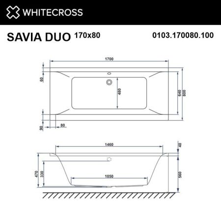 Ванна WHITECROSS Savia Duo 170x80 акрил, артикул 0103.170080.100