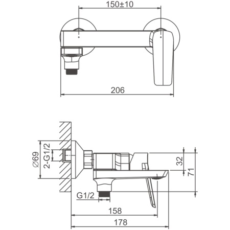 Смеситель для ванны BELZ B60715-7, черный, артикул B60715-7