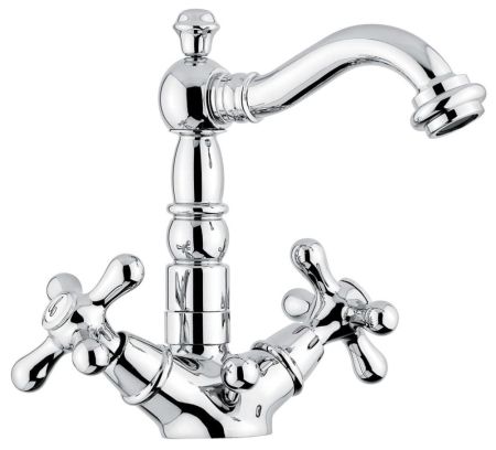 Emmevi Deco Old, смеситель 12615 с донным клапаном для раковины, цвет белый-хром, артикул 12615/BC