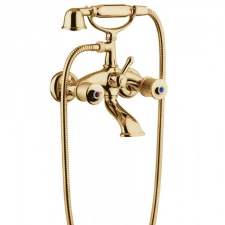 Bongio Impero Смеситель для ванны с ручным душем, цвет золото/Blue and Red Swarovski