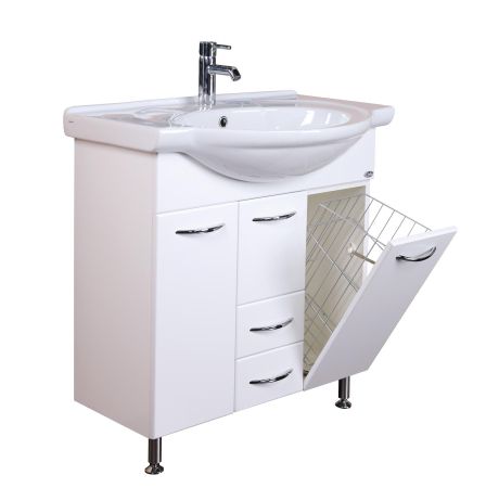 Тумба Onika Моника 75 напольная, белая, с корзиной (ум. Байкал 75), артикул 107502