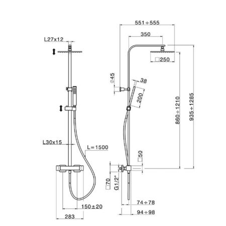 CISAL HI-RISE Душевая стойка с термостатическим смесителем, верхним душем 300х300 мм., ручным душем и шлангом, цвет хром, артикул RIC8601N21