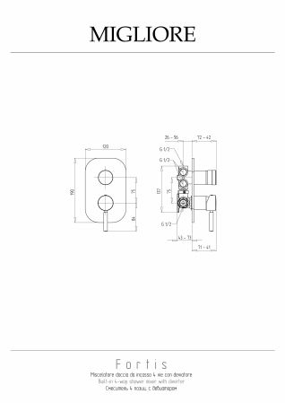 FORTIS См-ль скрытого монтажа моноком., 4-х позиционный с девиатором, хром, артикул 18671