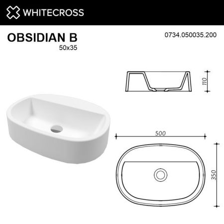 Умывальник WHITECROSS Obsidian B 50x35 (белый мат) иск. камень, артикул 0734.050035.200
