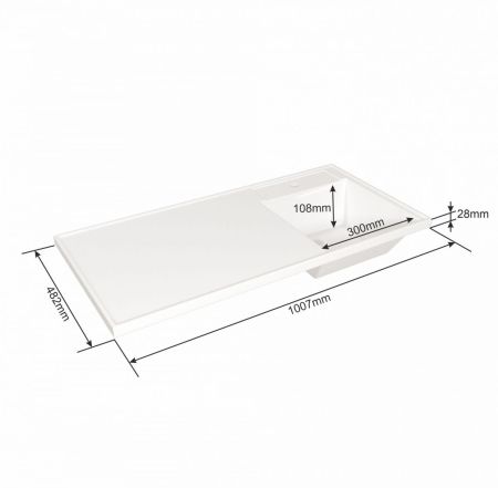 Раковина над стиральной машиной "Лидер 1000*482" ш/гл  правый, без кронштейнов  (кронштейн для рак. Юпитер)