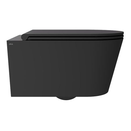 Унитаз, Alice, Hide, безободковый (с открытым смывным краем), тип установки-подвесной, ширина, мм-370, глубина, мм-570, высота, мм-345, форма чаши-овальная, выпуск-горизонтальный, материал-керамика, сиденье и крышка с микролифтом-в комплекте, вид грязеотт, артикул 31170108SET