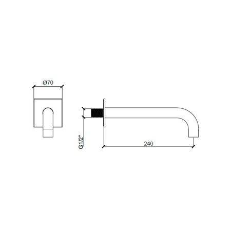 Излив, Almar, Waterfalls, настенный, вынос излива, мм-240, стандарт подводки-1/2", с квадратным отражателем, цвет-Absolute Black Brushed PVD, артикул E098011.AB