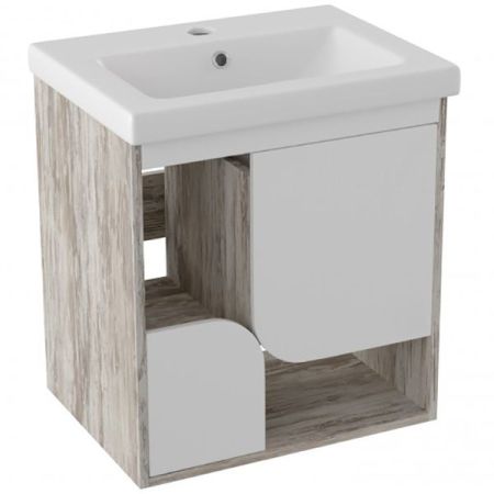 Тумба под раковину Runo Сити 60 4620750028770 подвесная Скандинавский Дуб Белая