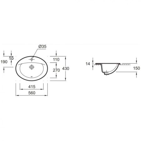 Раковина JACOB DELAFON PATIO E4155-00 (встраиваемая сверху, (56*43), белый), шт, артикул E4155-00