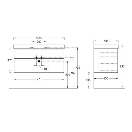 Тумба CUBO подвесная с ящиками 100, лимо матовая, артикул CUB.100.2\LIM