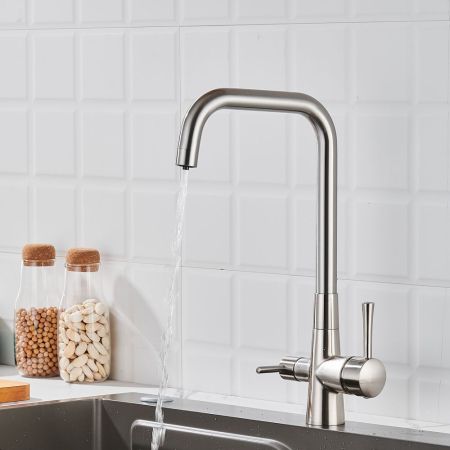 Смеситель для кухни с подключением фильтра Shevanik S528L, сатин