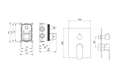 Смеситель для ванны 3 режима (внешняя и скрытая часть) AQUATEK AQ1247CR ОБЕРОН, артикул AQ1247CR
