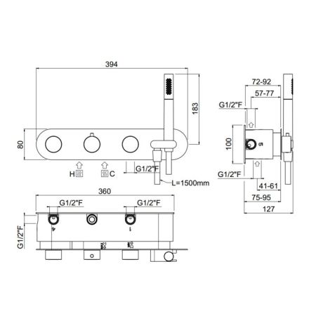 Carimali Встраиваемая часть для горизонтального термостатического смесителя c держателем, 5 выходов,.цвет: хром, артикул W21859CR