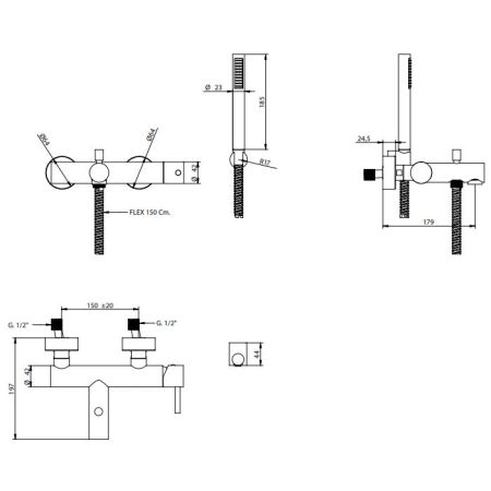 Bongio T.Ube Смеситель для ванны настенный, с ручной лейкой, цвет хром, артикул 64526CRCR0DPR