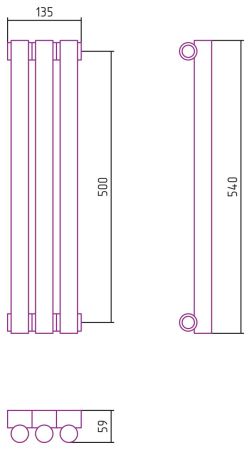 Отопительный радиатор ЭСТЕТ-1 н/ж 500х135 / 3 сек (Без покрытия), артикул 00-0301-5003