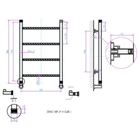 Полотенцесушитель электрический, 100W, Chromo, артикул 710