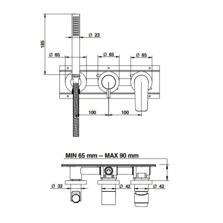 Bongio GIO2 Смеситель встроенный для душа с ручной лейкой, цвет: хром (со встраиваемой часть), артикул 80551CRADPR