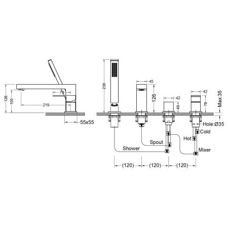 Смеситель для ванны с душем, врезной Timo Selene 2130/17Y золото матовое, артикул 2130/17Y